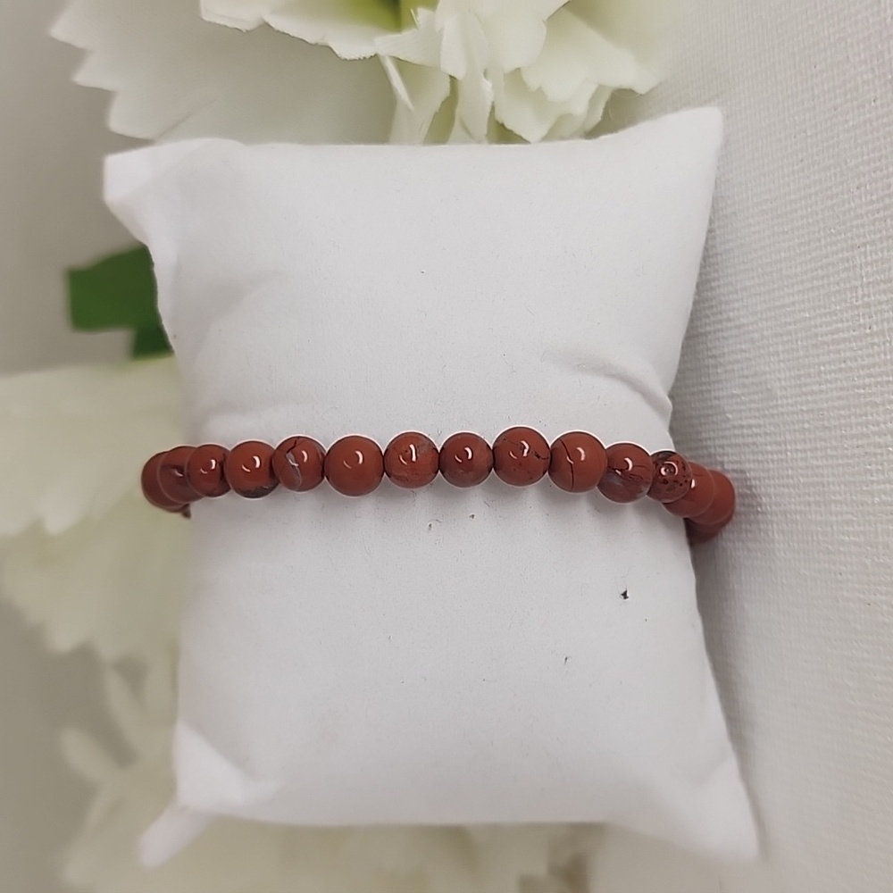 (6)Handmade Red Jasper Beaded Bracelet